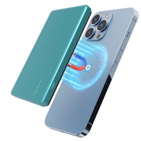 2 In 1 5000mAh 8MM Slim MagSafe Wireless Power Bank PD20W Magnetic Fast Charger Portable Phone Charger Fit For IOS Phone 15 14 13 12 Series And M (Option: Cyan)