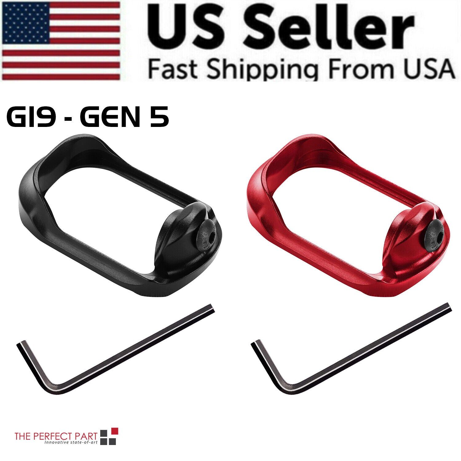 Anodized Aluminum Flared Magwell For Glock 19/17/22/24/31/34/35/37 Gen 1/2/3/4/5 (Model: For G19 GEN 5, Color: Black)